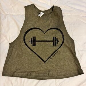 Bella Canvas Heather Olive Crop Top with Heart Graphic